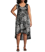 Ruby Rd. Plus Size Knit Jungle Print Scoop Neck Sleeveless Hi-Low Hem Shift Dress