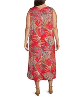 Ruby Rd. Plus Size Knit Jungle Print Scoop Neck Sleeveless Hi-Low Hem Shift Dress