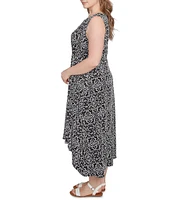 Ruby Rd. Plus Size Knit Medallion Scoop Neck Sleeveless Hi-Low Hem Shift Dress