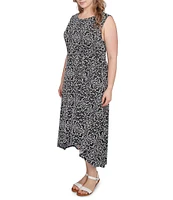 Ruby Rd. Plus Size Knit Medallion Scoop Neck Sleeveless Hi-Low Hem Shift Dress
