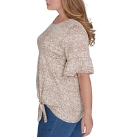 Ruby Rd. Plus Size Knit Paisley Print Crew Neck Short Sleeve Tie-Side Top