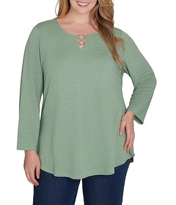 Ruby Rd. Plus Size Knit Ring Keyhole Neck 3/4 Sleeve Top