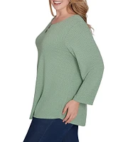 Ruby Rd. Plus Size Knit Ring Keyhole Neck 3/4 Sleeve Top