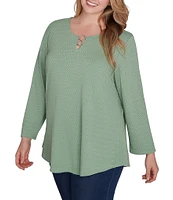 Ruby Rd. Plus Size Knit Ring Keyhole Neck 3/4 Sleeve Top