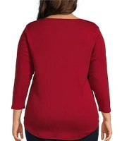 Ruby Rd. Plus Size Knit Scoop Neck 3/4 Sleeve Top