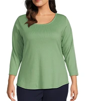 Ruby Rd. Plus Size Knit Scoop Neck 3/4 Sleeve Top