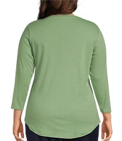 Ruby Rd. Plus Size Knit Scoop Neck 3/4 Sleeve Top