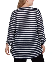 Ruby Rd. Plus Size Knit Sequin Stripe Scoop Neck Long Sleeve Top