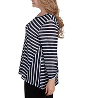 Ruby Rd. Plus Size Knit Sequin Stripe Scoop Neck Long Sleeve Top