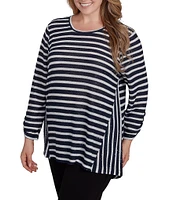 Ruby Rd. Plus Size Knit Sequin Stripe Scoop Neck Long Sleeve Top