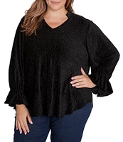 Ruby Rd. Plus Size Knit Smock Velvet Banded Collar 3/4 Sleeve Top