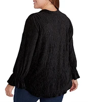 Ruby Rd. Plus Size Knit Smock Velvet Banded Collar 3/4 Sleeve Top