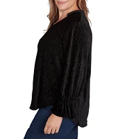 Ruby Rd. Plus Size Knit Smock Velvet Banded Collar 3/4 Sleeve Top