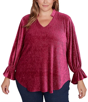 Ruby Rd. Plus Size Knit Smock Velvet Banded Collar 3/4 Sleeve Top