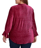 Ruby Rd. Plus Size Knit Smock Velvet Banded Collar 3/4 Sleeve Top