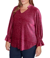 Ruby Rd. Plus Size Knit Smock Velvet Banded Collar 3/4 Sleeve Top