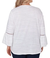 Ruby Rd. Plus Size Split V-Neck 3/4 Sleeve Inset Trim Detail Knit Top