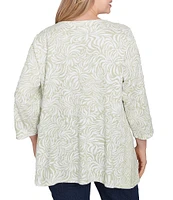 Ruby Rd. Plus Size Knit Swirl Jacquard V-Neck 3/4 Sleeve Top