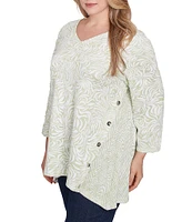 Ruby Rd. Plus Size Knit Swirl Jacquard V-Neck 3/4 Sleeve Top