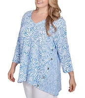 Ruby Rd. Plus Size Knit Swirl Jacquard V-Neck 3/4 Sleeve Top