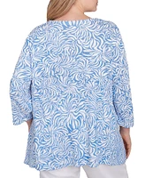 Ruby Rd. Plus Size Knit Swirl Jacquard V-Neck 3/4 Sleeve Top