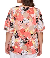 Ruby Rd. Plus Size Knit Tropical Print Scoop Neck Short Sleeve Tee
