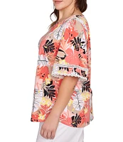Ruby Rd. Plus Size Knit Tropical Print Scoop Neck Short Sleeve Tee
