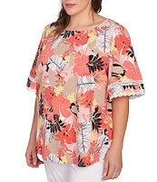 Ruby Rd. Plus Size Knit Tropical Print Scoop Neck Short Sleeve Tee