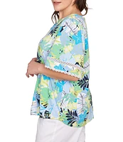 Ruby Rd. Plus Size Knit Tropical Print Scoop Neck Short Sleeve Tee