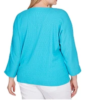 Ruby Rd. Plus Size Knit V-Neck 3/4 Sleeve Tie-Front Top