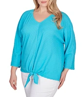 Ruby Rd. Plus Size Knit V-Neck 3/4 Sleeve Tie-Front Top