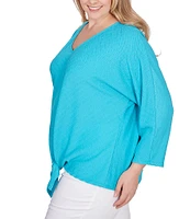 Ruby Rd. Plus Size Knit V-Neck 3/4 Sleeve Tie-Front Top