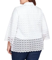 Ruby Rd. Plus Size Lace Point Collar 3/4 Sleeve Scallop Edge Button-Front Blouse