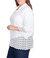 Ruby Rd. Plus Size Lace Point Collar 3/4 Sleeve Scallop Edge Button-Front Blouse