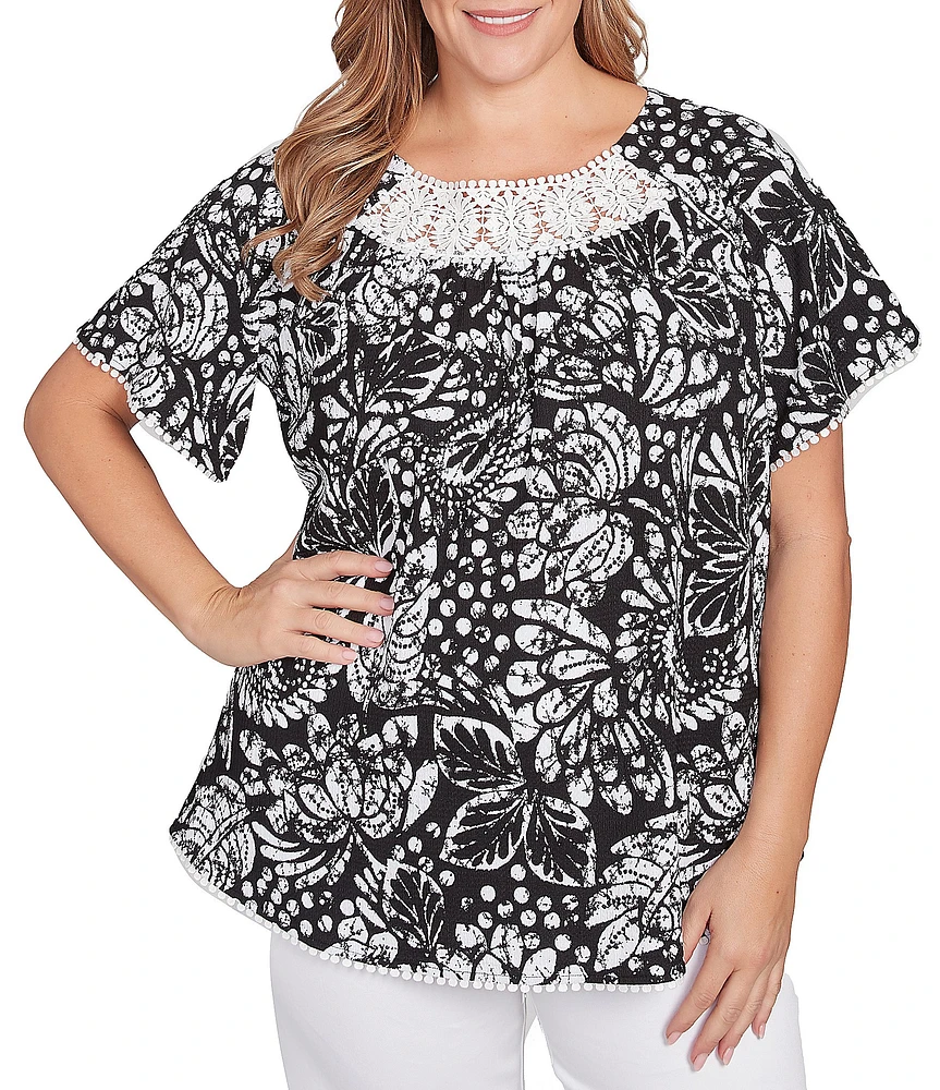 Ruby Rd. Plus Size Paisley Lace Scoop Neck Short Sleeve Top