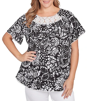 Ruby Rd. Plus Size Paisley Lace Scoop Neck Short Sleeve Top