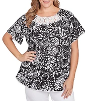 Ruby Rd. Plus Size Paisley Lace Scoop Neck Short Sleeve Top