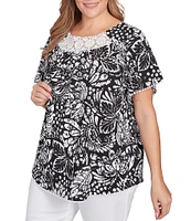Ruby Rd. Plus Size Paisley Lace Scoop Neck Short Sleeve Top