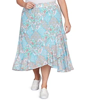 Ruby Rd. Plus Size Paisley Tile Print Ruffle Hem Pull-On Skirt