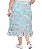 Ruby Rd. Plus Size Paisley Tile Print Ruffle Hem Pull-On Skirt