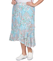 Ruby Rd. Plus Size Paisley Tile Print Ruffle Hem Pull-On Skirt