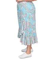 Ruby Rd. Plus Size Paisley Tile Print Ruffle Hem Pull-On Skirt