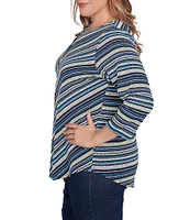 Ruby Rd. Plus Size Pebble Stripe Keyhole Neck 3/4 Sleeve Top