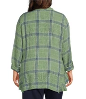 Ruby Rd. Plus Size Plaid Print Woven Point Collar Long Roll-Tab Sleeve Button Front Shirt