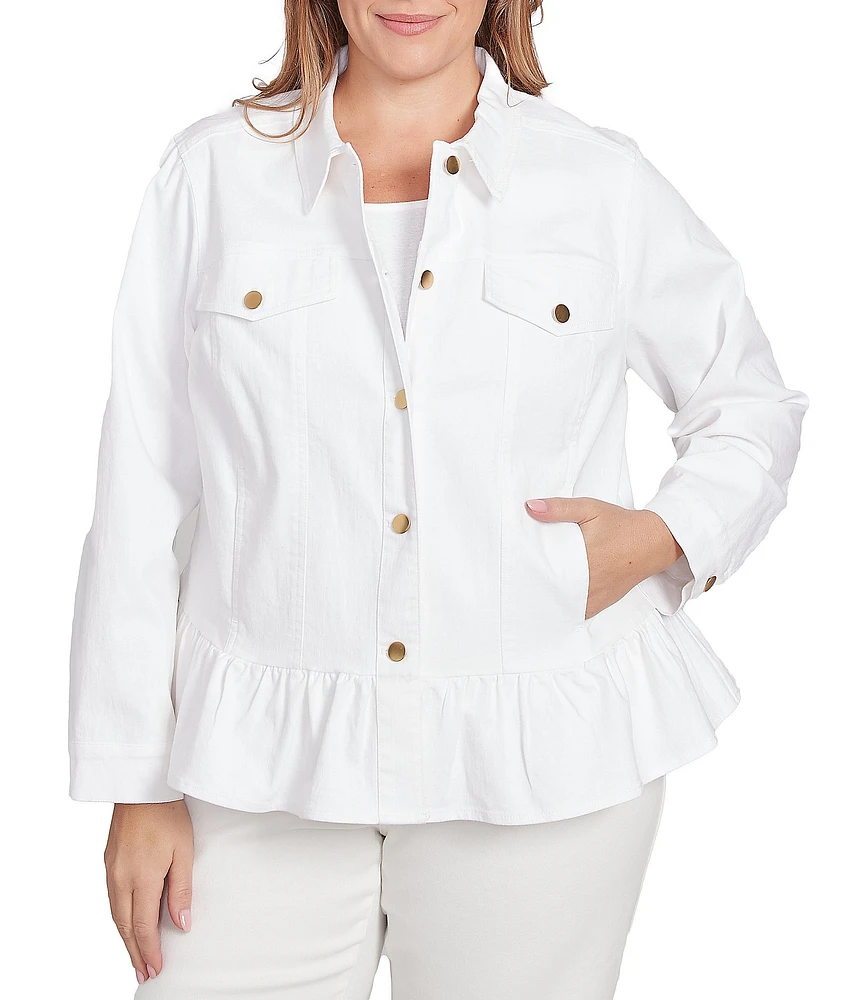 Ruby Rd. Plus Size Point Collar Long Sleeve Button Front Denim Jacket