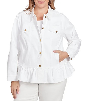 Ruby Rd. Plus Size Point Collar Long Sleeve Button Front Denim Jacket