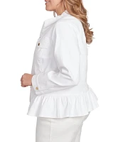 Ruby Rd. Plus Size Point Collar Long Sleeve Button Front Denim Jacket