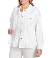 Ruby Rd. Plus Size Point Collar Long Sleeve Button Front Denim Jacket