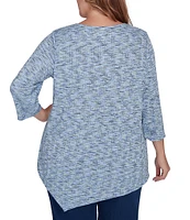 Ruby Rd. Plus Size Printed Knit Keyhole V-Neck 3/4 Sleeve Asymmetric Hem Top