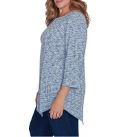 Ruby Rd. Plus Size Printed Knit Keyhole V-Neck 3/4 Sleeve Asymmetric Hem Top